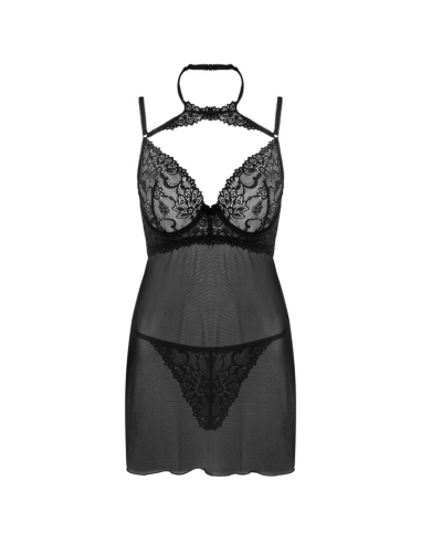 LIVCO CORSETTI FASHION - BINELLA SET BABYDOLL TANGA NEGRO S-M