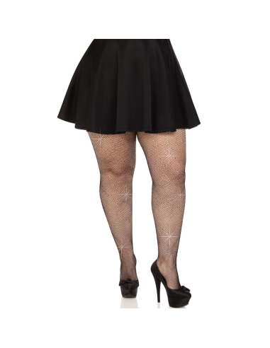 LEG AVENUE - MEDIAS REJILLA CRISTALIZADA NEGRO PLUS SIZE