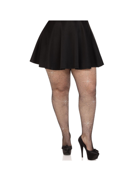 LEG AVENUE - MEDIAS REJILLA CRISTALIZADA NEGRO PLUS SIZE