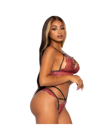 LEG AVENUE - 81623 SET SUJETADOR TANGA BURDEOS TALLA S