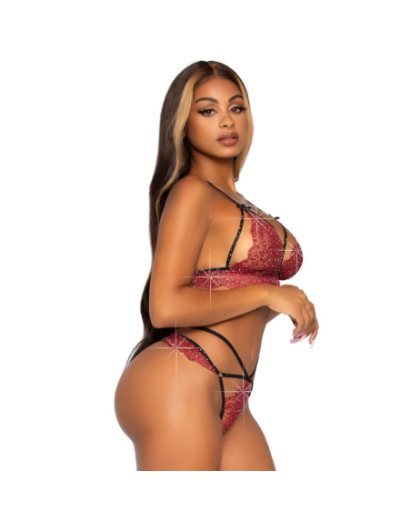 LEG AVENUE - 81623 SET SUJETADOR TANGA BURDEOS TALLA S