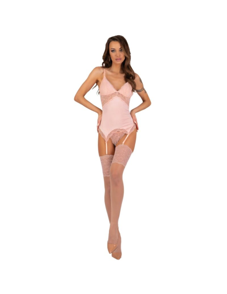 LIVCO CORSETTI FASHION - PERSINNE PEACH SET CORSET PANTY MEDIAS S-M