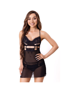 LIVCO CORSETTI FASHION - MAIA 20247 BABYDOLL TANGA NEGRO S-M