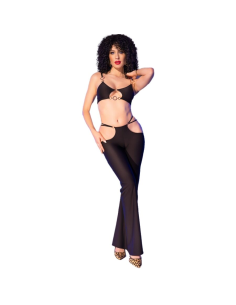 CHILIROSE - CR 4851 SET TOP NEGRO Y LEGGINS CON COMPLEMENTOS DORADOS S