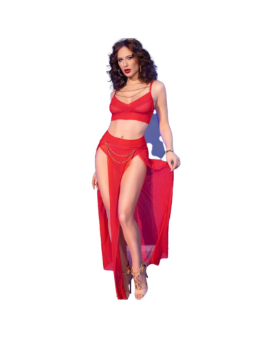 CHILIROSE - CR 4850 SET TOP ROJO Y LEGGINS CON COMPLEMENTOS DORADOS S