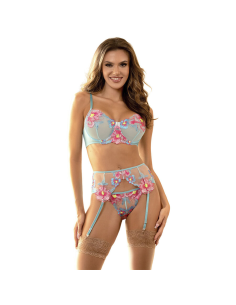 SUBBLIME - 957643 CONJUNTO SUJETADOR Y LIGUERO CON BORDADOS DE FLORES ROSAS S-M