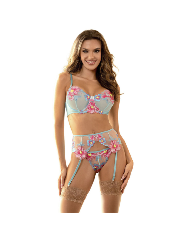 SUBBLIME - 957643 CONJUNTO SUJETADOR Y LIGUERO CON BORDADOS DE FLORES ROSAS S-M