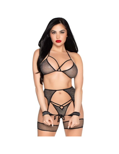 LEG AVENUE - 89362 SET TOP TANGA LIGUERO ESPOSAS NEGRO - TALLA ÚNICA