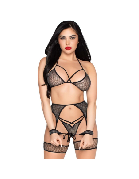 LEG AVENUE - 89362 SET TOP TANGA LIGUERO ESPOSAS NEGRO - TALLA ÚNICA