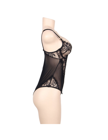 SUBBLIME - TEDDY ENCAJE FLORAL Y CON FLECOS NEGRO TALLA GRANDE