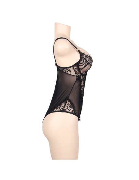 SUBBLIME - TEDDY ENCAJE FLORAL Y CON FLECOS NEGRO TALLA GRANDE