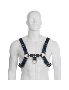 LEATHER BODY - ARNÉS CUERO AZUL Y NEGRO CHEST BULLDOG