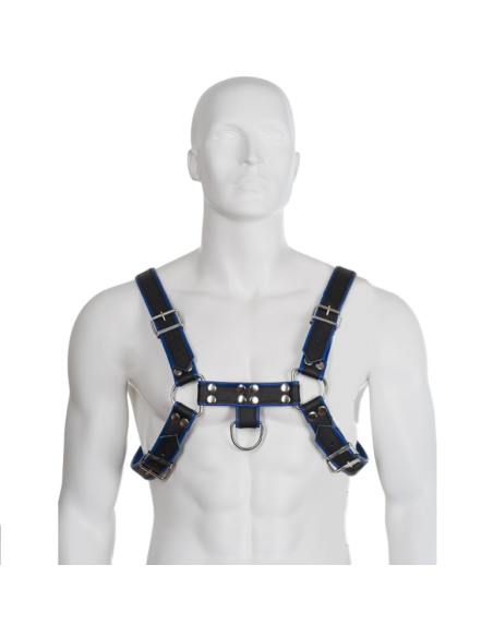 LEATHER BODY - ARNÉS CUERO AZUL Y NEGRO CHEST BULLDOG