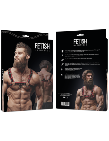 FETISH SUBMISSIVE ATTITUDE - ARNÉS ECOPIEL PECHO HOMBRE NEGRO-ROJO