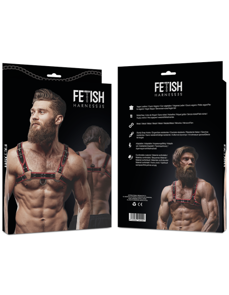 FETISH SUBMISSIVE ATTITUDE - ARNÉS ECOPIEL PECHO HOMBRE NEGRO-ROJO