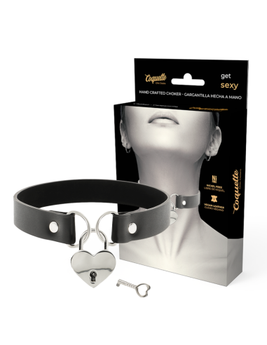 COQUETTE CHIC DESIRE - COLLAR CUERO VEGANO ACCESORIO CORAZÓN CON LLAVE