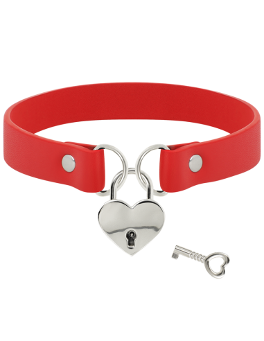 COQUETTE CHIC DESIRE - COLLAR CUERO VEGANO ROJO ACCESORIO CORAZÓN CON LLAVE