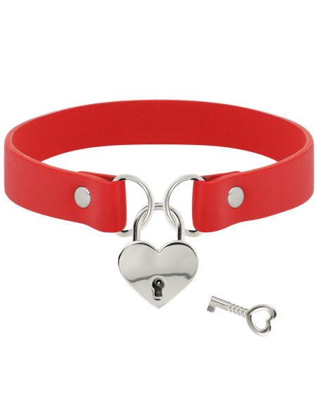 COQUETTE CHIC DESIRE - COLLAR CUERO VEGANO ROJO ACCESORIO CORAZÓN CON LLAVE