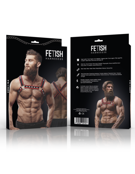 FETISH SUBMISSIVE ATTITUDE - ARNÉS BULLDOG ECOPIEL PECHO HOMBRE NEGRO-ROJO