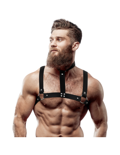 FETISH SUBMISSIVE ATTITUDE - ARNÉS AJUSTABLE ECOPIEL PECHO CON COLLAR HOMBRE
