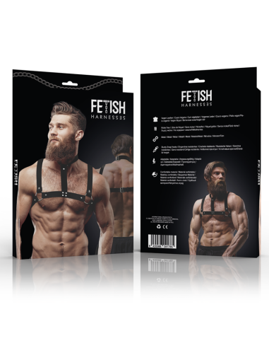 FETISH SUBMISSIVE ATTITUDE - ARNÉS AJUSTABLE ECOPIEL PECHO CON COLLAR HOMBRE