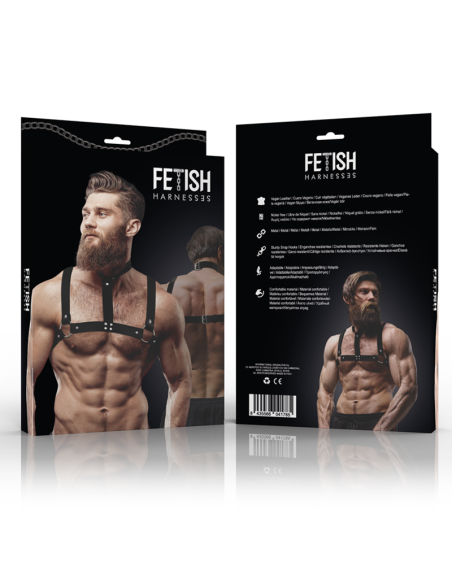FETISH SUBMISSIVE ATTITUDE - ARNÉS AJUSTABLE ECOPIEL PECHO CON COLLAR HOMBRE