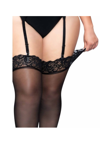 LEG AVENUE - OUTLET - MEDIAS DE NYLON NEGRAS CON ENCAJE SUPERIOR PLUS