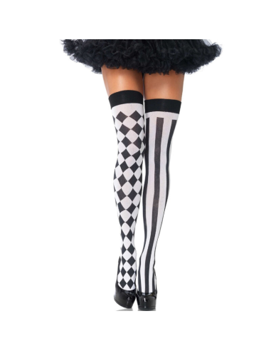LEG AVENUE - CALCETINES ALTOS ARLEQUIN NEGRO-BLANCO