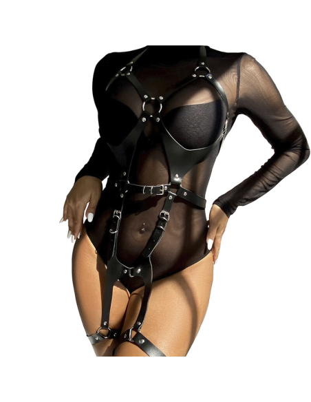SUBBLIME - ARNÉS CUERPO ENTERO CON HEBILLAS CUERO NEGRO TALLA ÚNICA