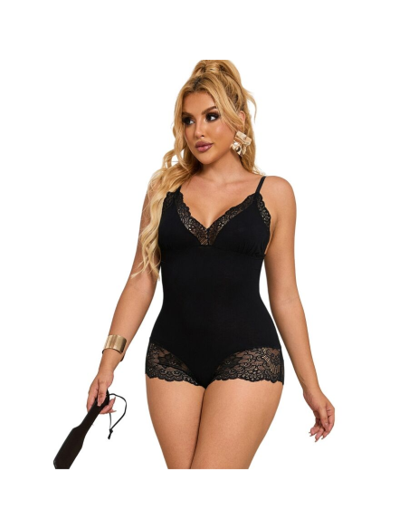 SUBBLIME - TEDDY DETALLE ENCAJE FLORAL NEGRO L-XL