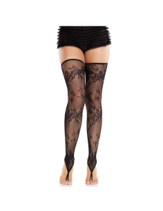 LEG AVENUE - MEDIAS SIN PIES DE ENCAJE FLORAL NEGRO
