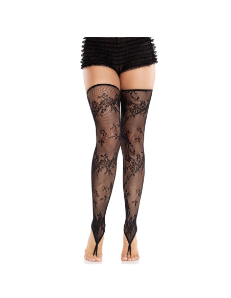 LEG AVENUE - MEDIAS SIN PIES DE ENCAJE FLORAL NEGRO