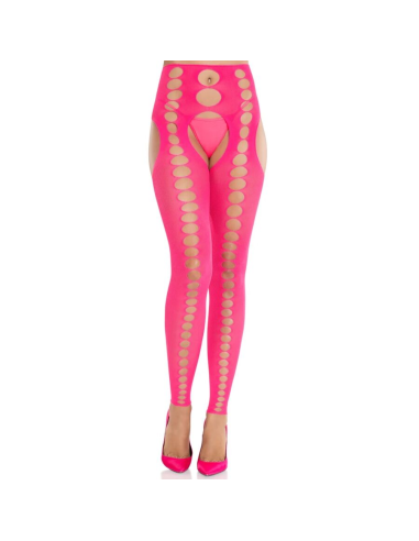LEG AVENUE - MEDIAS OPACAS SIN TIRANTES Y COSTURAS ROSA NEÓN
