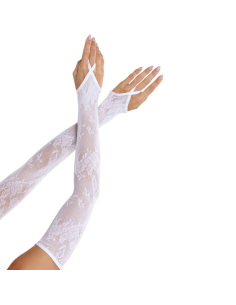 LEG AVENUE - GUANTES EXTRALARGOS CALIENTABRAZOS DE ENCAJE FLORAL BLANCO
