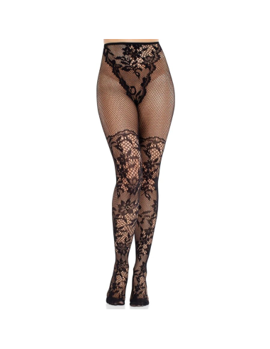 LEG AVENUE - MEDIAS DE ENCAJE DAHLIA CON DETALLE DE RED NEGRO
