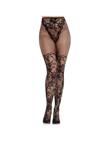 LEG AVENUE - MEDIAS DE ENCAJE DAHLIA CON DETALLE DE RED NEGRO