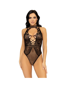 LEG AVENUE - BODY CON ESCOTE HALTER Y ABERTURA ESPALDA DE ENCAJE TALLA ÚNICA
