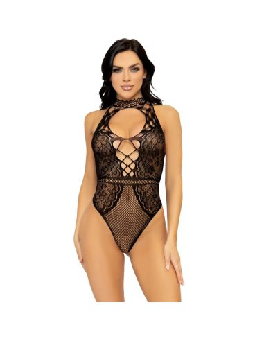 LEG AVENUE - BODY CON ESCOTE HALTER Y ABERTURA ESPALDA DE ENCAJE TALLA ÚNICA