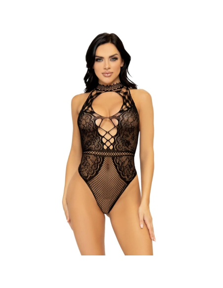 LEG AVENUE - BODY CON ESCOTE HALTER Y ABERTURA ESPALDA DE ENCAJE TALLA ÚNICA