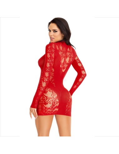 LEG AVENUE - MINI VESTIDO DE ENCAJE CON MANGA LARGA ROJO