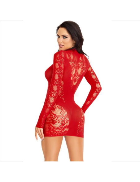 LEG AVENUE - MINI VESTIDO DE ENCAJE CON MANGA LARGA ROJO