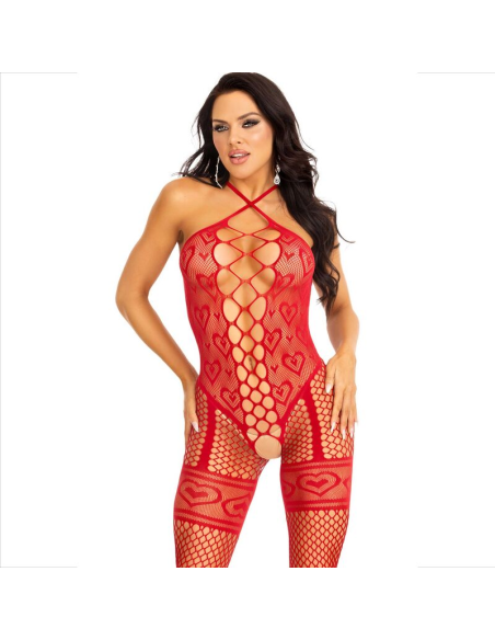 LEG AVENUE - BODYSTOCKING CUELLO HALTER RED CORAZONES ROJO
