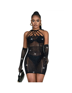SUBBLIME - 952235 VESTIDO DE REJILLA CON BRILLANTES NEGRO TALLA ÚNICA