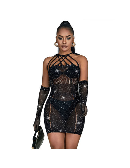 SUBBLIME - 952235 VESTIDO DE REJILLA CON BRILLANTES NEGRO TALLA ÚNICA