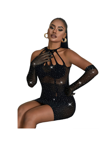 SUBBLIME - 952235 VESTIDO DE REJILLA CON BRILLANTES NEGRO TALLA ÚNICA