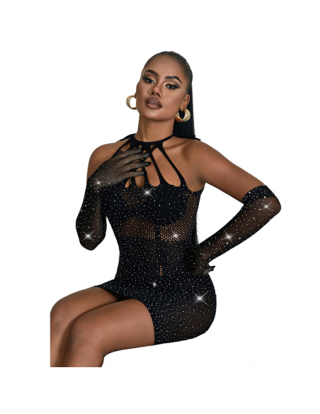 SUBBLIME - 952235 VESTIDO DE REJILLA CON BRILLANTES NEGRO TALLA ÚNICA