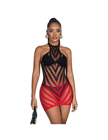 SUBBLIME - 952242 VESTIDO DE REJILLA ELÁSTICO DEGRADADO ROJO Y NEGRO TALLA ÚNICA