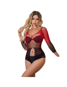SUBBLIME - 952259 VESTIDO DE REJILLA ELÁSTICO MANGA LARGA DEGRADADO ROJO Y NEGRO TALLA ÚNICA