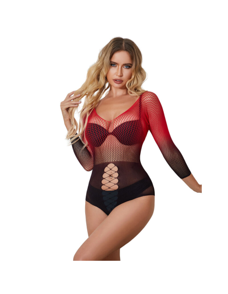 SUBBLIME - 952259 VESTIDO DE REJILLA ELÁSTICO MANGA LARGA DEGRADADO ROJO Y NEGRO TALLA ÚNICA