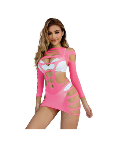 SUBBLIME - 952273 VESTIDO DE REJILLA ELÁSTICO MANGA LARGA ROSA TALLA ÚNICA